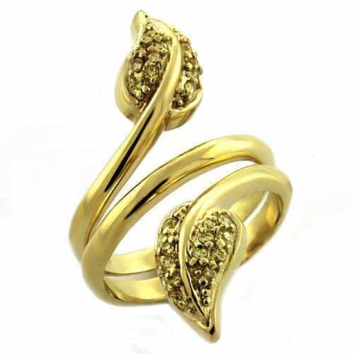 Sterling Silver Gold Yellow CZ Leaf Bypass Ring view 2