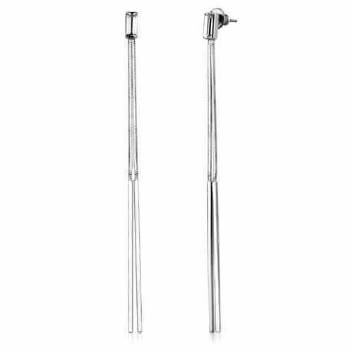 Brass Silver Thin Bar Stick Drop Earrings | The Stainless Jewelry view 1