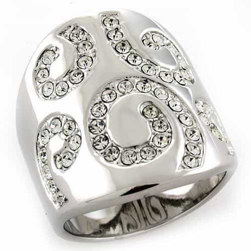 Sterling Silver CZ Swirl Scroll Pave Dome Cocktail Ring view 2