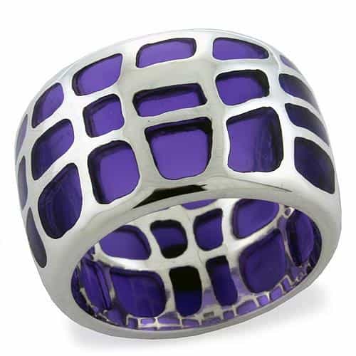 Sterling Silver Purple Enamel Lattice Cage Wide Band Ring view 2