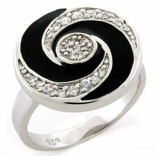 Sterling Silver Black Onyx CZ Spiral Swirl Cocktail Ring view 1