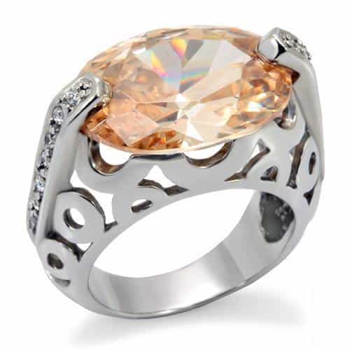 Sterling Silver Champagne CZ Oval Filigree Scroll Cocktail Ring view 2