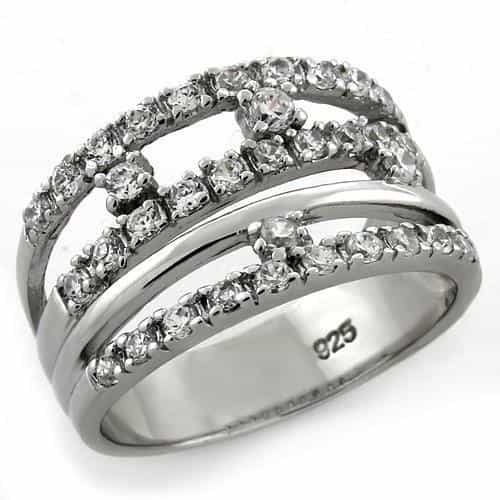 Sterling Silver CZ Multi Row Pave Stacking Wide Band Ring view 2