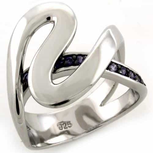 Sterling Silver Tanzanite CZ Swirl Loop Cocktail Ring view 1