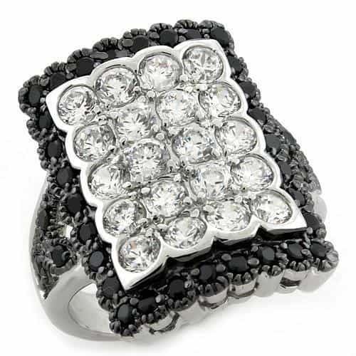 Sterling Silver Black White CZ Round Pave Cluster Wide Band Ring view 1