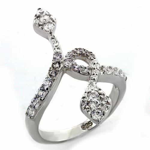 Sterling Silver CZ Snake Serpentine Bypass Cocktail Ring view 1