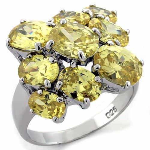 Sterling Silver Yellow Citrine CZ Round Flower Cluster Ring view 1