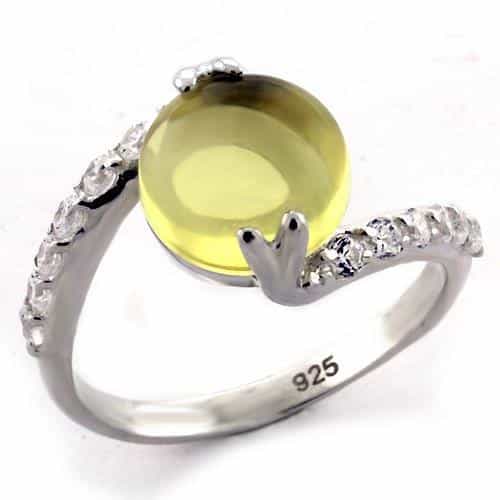 Sterling Silver Yellow Citrine Round Cabochon Bypass Ring view 1