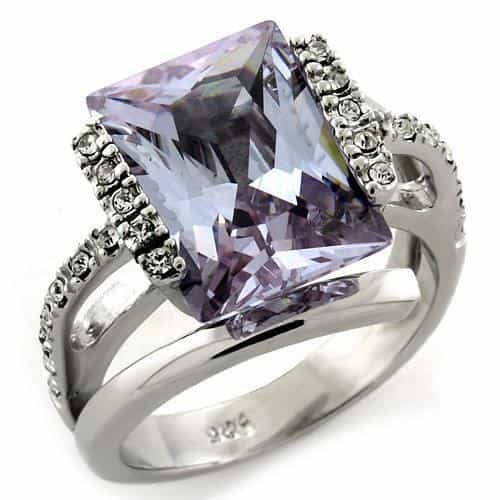 Sterling Silver Lavender CZ Radiant Cut Halo Cocktail Ring view 1