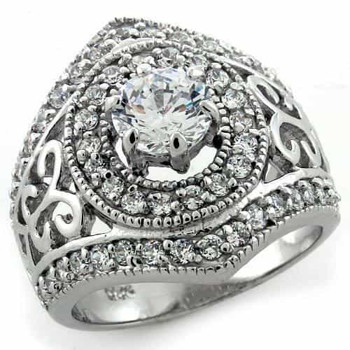 Sterling Silver CZ Round Filigree Scroll Dome Cocktail Ring view 2