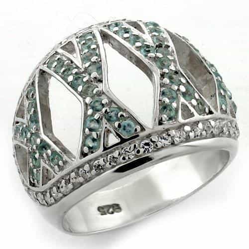 Sterling Silver Blue Green CZ Geometric Art Deco Wide Band Ring view 1