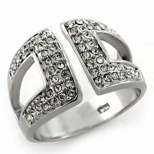 Sterling Silver CZ Buckle Geometric Pave Wide Band Ring view 2