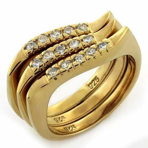 Sterling Silver Gold CZ Round Channel Stacking Bridal Ring Ring view 2