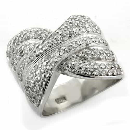 Sterling Silver CZ Pave Crossover Twist Wide Band Ring view 2