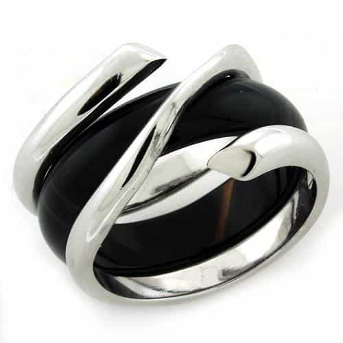 Sterling Silver Black Onyx Interlocking Bypass Cocktail Ring view 1