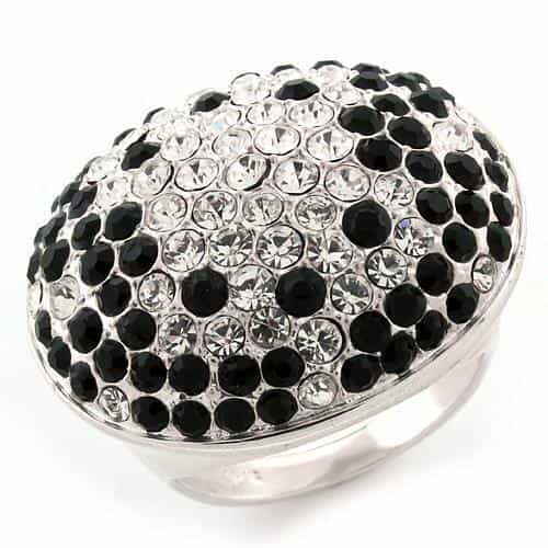 Sterling Silver Black White CZ Polka Dot Pave Dome Ring view 2