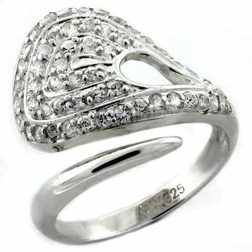 Sterling Silver CZ Pave Teardrop Wave Cocktail Ring view 2