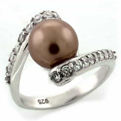Sterling Silver Brown Pearl CZ Bypass Solitaire Ring view 1