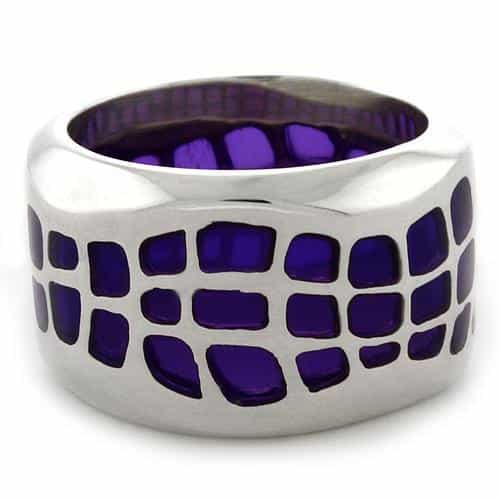 Sterling Silver Purple Enamel Lattice Grid Wide Band Ring view 2