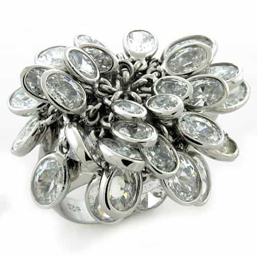 Sterling Silver CZ Oval Marquise Sunburst Cluster Dome Ring view 2