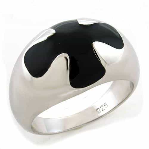 Sterling Silver Black Enamel Abstract Splash Dome Ring view 2