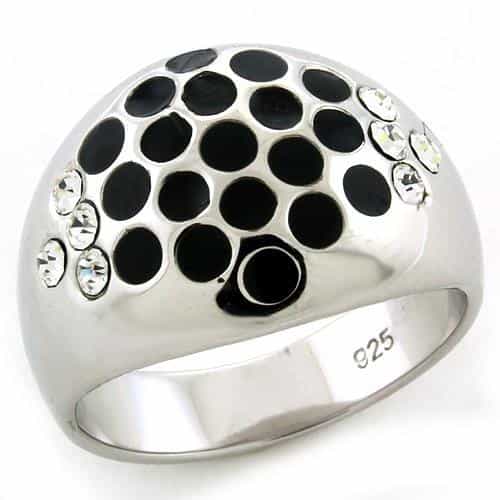 Sterling Silver Black Enamel CZ Polka Dot Pave Dome Ring view 1