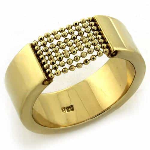 Sterling Silver Gold Beaded Texture Wide Band Ring view 1