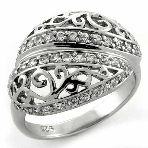 Sterling Silver CZ Filigree Scroll Pave Wide Band Ring view 2