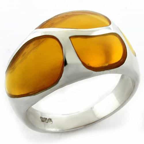 Sterling Silver Amber Orange Cabochon Butterfly Dome Ring view 1