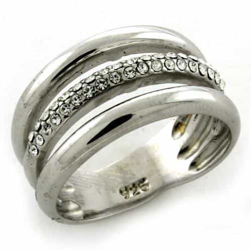 Sterling Silver CZ Pave Channel Multi Row Wave Band Ring view 1