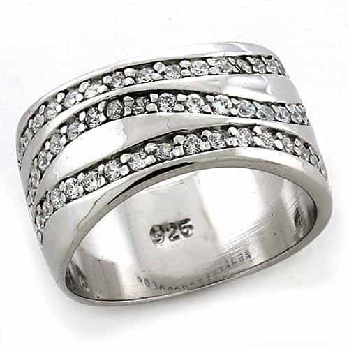 Sterling Silver CZ Pave Three Row Wide Band Ring view 2