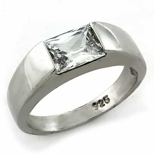 Sterling Silver CZ Emerald Cut Solitaire Signet Ring view 2