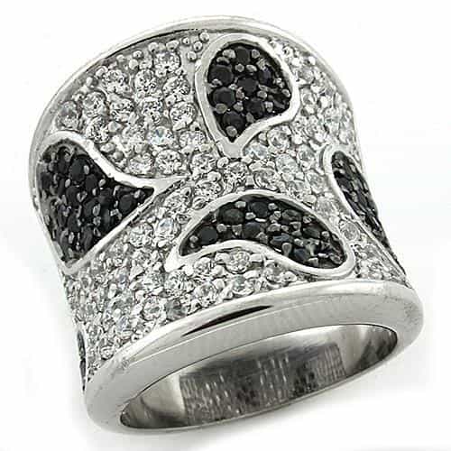 Sterling Silver Black White CZ Heart Butterfly Pave Wide Ring view 1