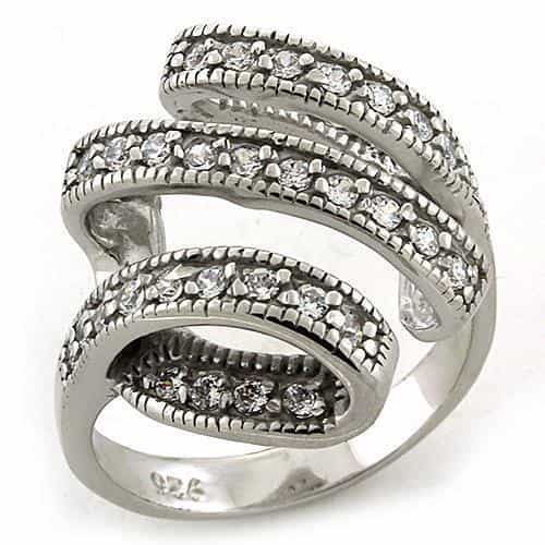 Sterling Silver CZ Pave Multi Row Stacking Wide Band Ring view 2