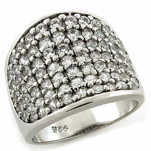 Sterling Silver CZ Pave Dome Wide Band Cocktail Ring view 1