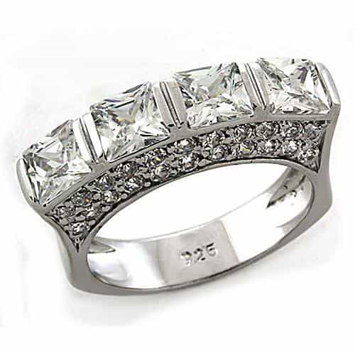 Sterling Silver CZ Princess Triangle Channel Wide Band Ring view 2