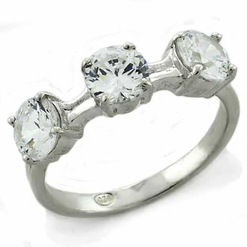 Sterling Silver CZ Round Three Stone Bar Ring view 2