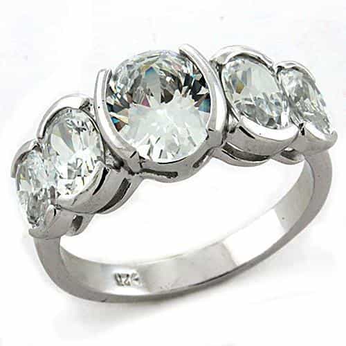 Sterling Silver CZ Round Oval Three Stone Cocktail Ring view 1