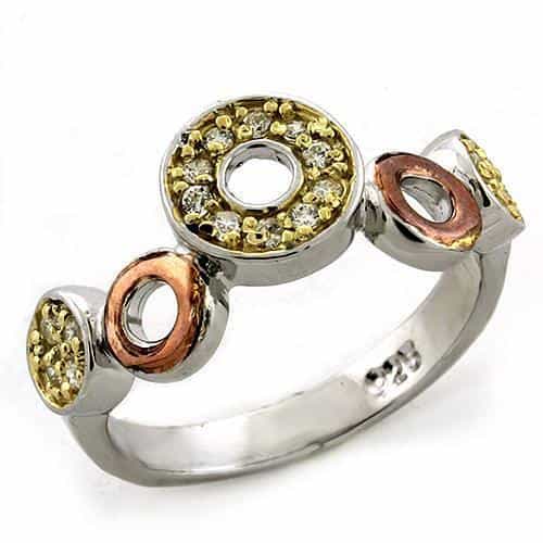 Sterling Silver Rose Gold Silver Two Tone CZ Circle Ring view 1