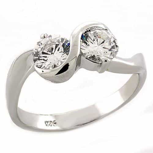 Sterling Silver CZ Round Solitaire Infinity Bypass Ring view 2