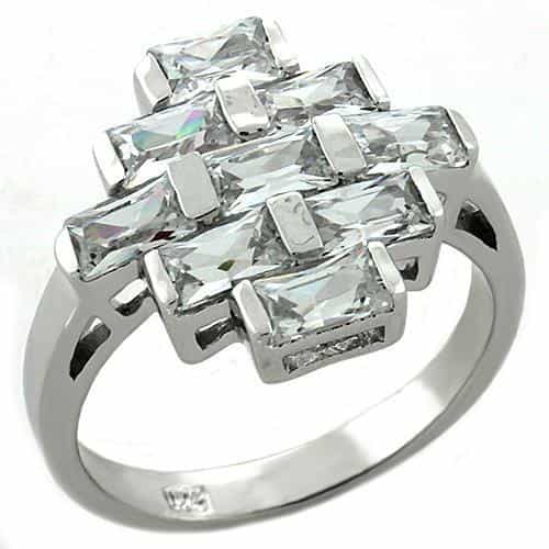 Sterling Silver CZ Princess Emerald Cut Geometric Cluster Ring view 1