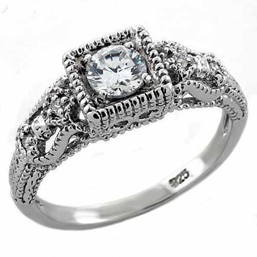 Sterling Silver CZ Cushion Halo Milgrain Vintage Cocktail Ring view 1