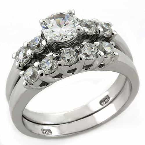 Sterling Silver CZ Round Prong Eternity Bridal Ring Set Ring view 2