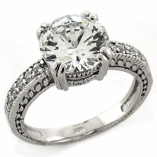 Sterling Silver CZ Round Solitaire Filigree Engagement Ring view 1