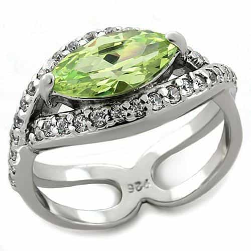 Sterling Silver Green Peridot CZ Marquise Halo Butterfly Ring view 2