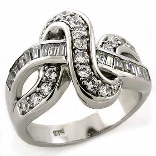 Sterling Silver CZ Baguette Round Knot Pave Cocktail Ring view 2