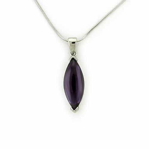 Sterling Silver Purple Amethyst CZ Marquise Pendant Necklace view 1