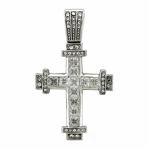 Sterling Silver CZ Princess Channel Cross Pendant view 1