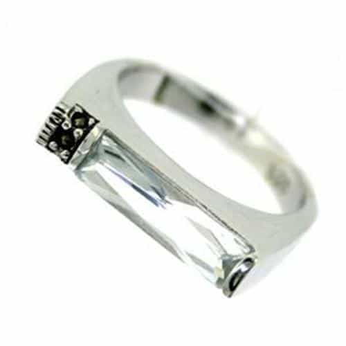 Sterling Silver Marcasite Baguette Bar Flat Top Ring view 1