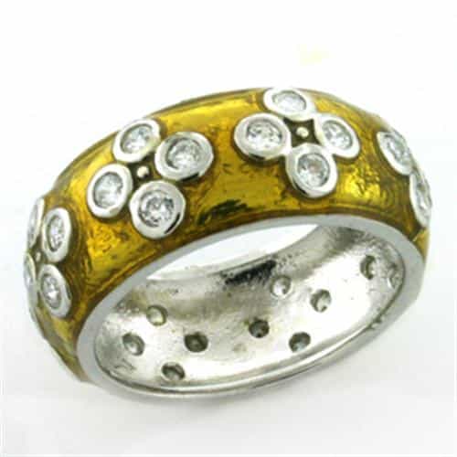 Sterling Silver Gold Enamel CZ Flower Scattered Wide Band Ring view 2
